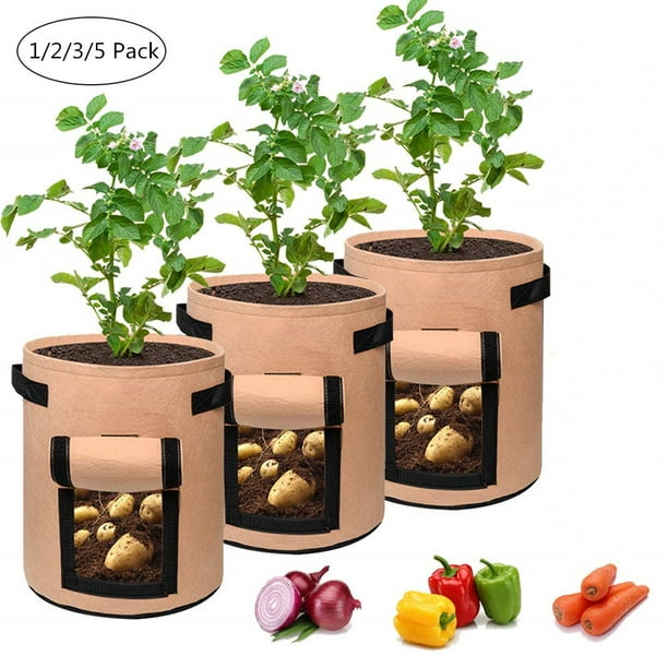5-Pack 7 Gallon Grow Bags MSLNCORP 7 Gallon Grow Bags Garden 5-Pack 7 Gallon Grow Bags Fabric Planters Grow Bags Canvas Planter Bag Planter Bags Cloth Planter Bags Grow Bags
